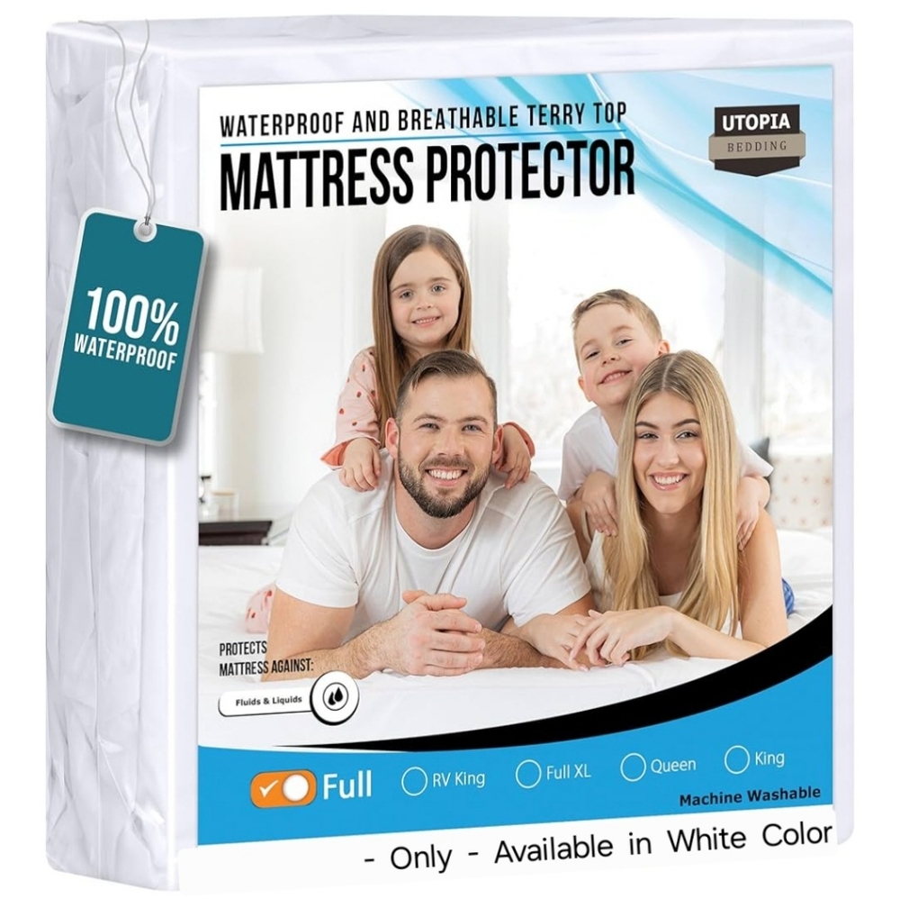 New Waterproof Terry Top Mattress Protector Elastic Fit Full Size Bed White NWT